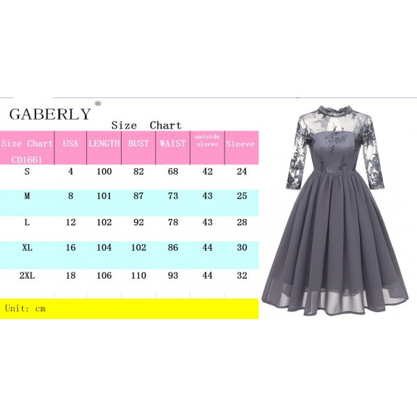 GABERLY Women's Luxury Embroidered Chiffon Lace Vintage Fashion Bridesmaid Evening Party Dress