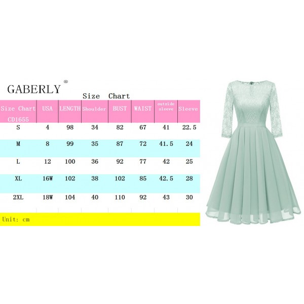 GABERLY Women's Lace Chiffon Autumn Winter Fashion Luxury Bridesmaid Evening Dress